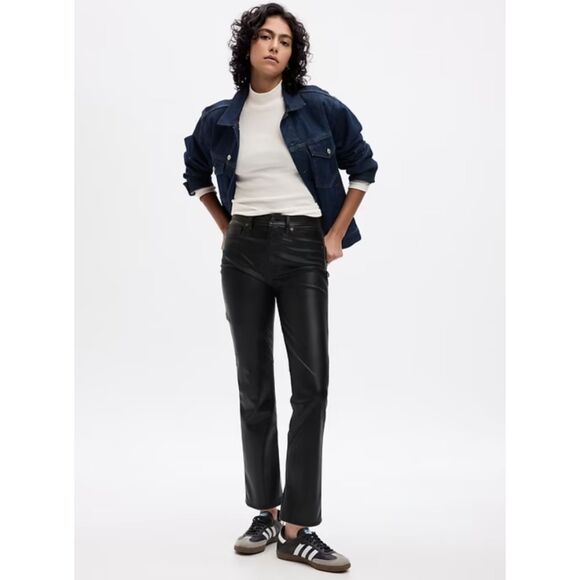 Gap Vintage Slim High Rise Vegan Leather Black Pants Ankle Length Flattering 2P - Picture 1 of 12